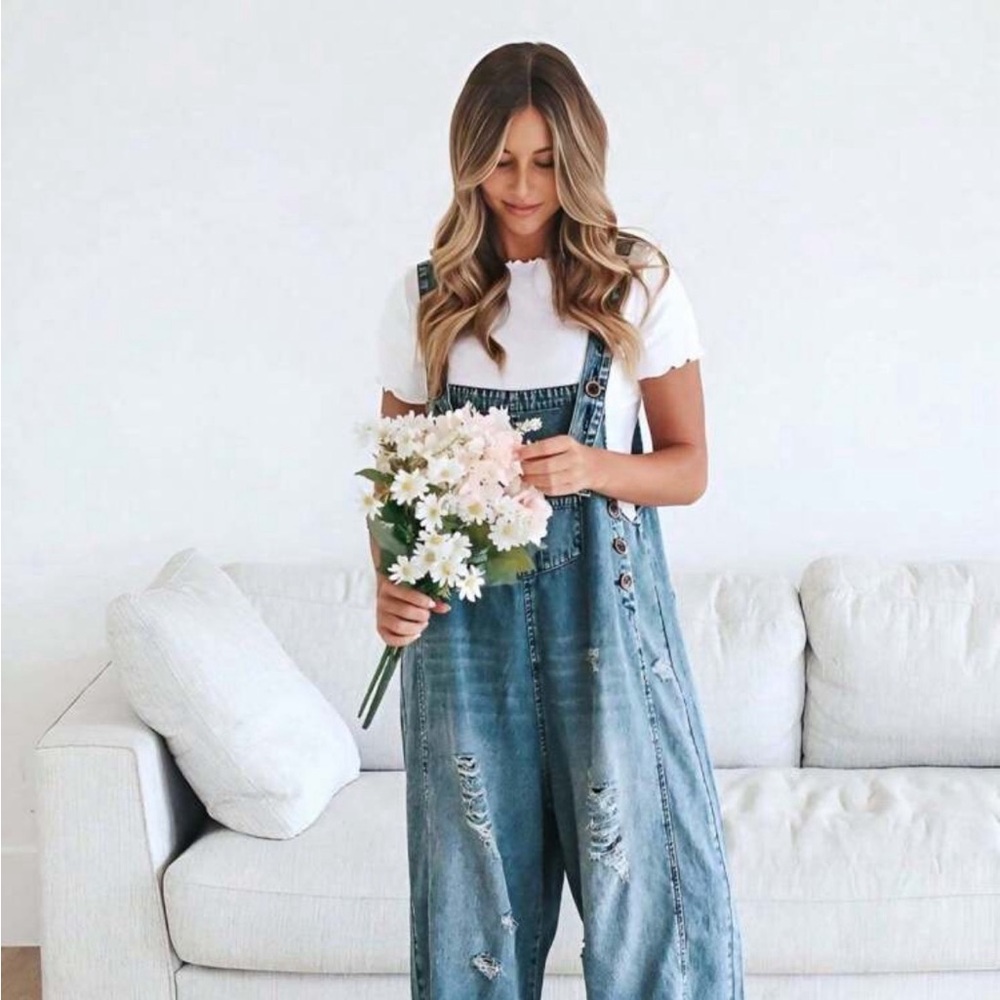 Casual Women's Distressed Denim Overalls